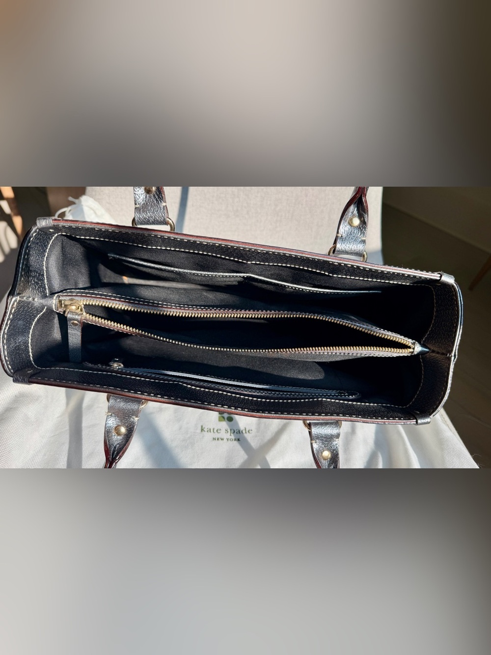Kate Spade gunmetal Pebbled Leather Structured Tote like new! - Picture 4 of 8